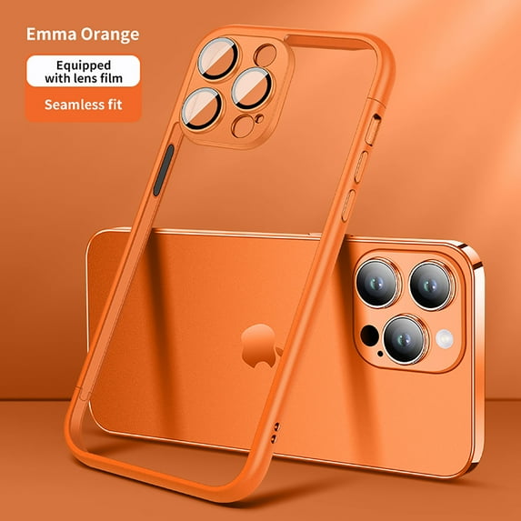 Feishell for iPhone 12 Bumper Case with Camera Lens Protector,Shockproof PC Slim Lightweight Hard Metal Button No Backboard Heat Dissipation Phone Case Support Wireless Charging,Orange