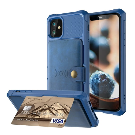 Feishell for iPhone 12 Case, iPhone 12 Pro Case Wallet, ID&Credit Card Holder Slots Pockets Wallet Back Cover Stand Flip Folio Leather Magnetic Absorption Cover For iPhone 12/12 Pro 6.1", Darkblue