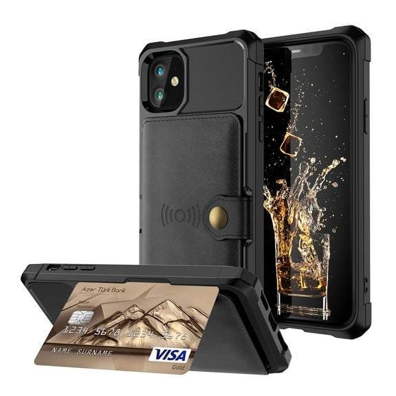 Feishell for iPhone 12 Case, iPhone 12 Pro Case Wallet, ID&Credit Card Holder Slots Pockets Wallet Back Cover Stand Flip Folio Leather Magnetic Absorption Cover For iPhone 12/12 Pro 6.1", Black