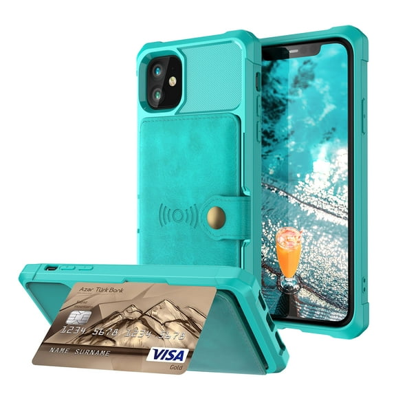 Feishell for iPhone 12 Case, iPhone 12 Pro Case Wallet, ID&Credit Card Holder Slots Pockets Wallet Back Cover Stand Flip Folio Leather Magnetic Absorption Cover For iPhone 12/12 Pro 6.1", Green