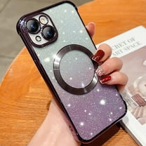Feishell for iPhone 12 Magnetic Phone Case,Compatible with MagSafe Charging,Gradient Bling Glitter Case for Women Girls,Luxury Plating Clear Soft TPU Shockproof Phone Cover,Darkpurple