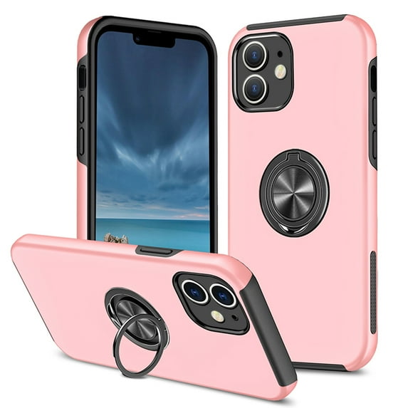 Feishell for iPhone 12 Mini Case, 360° Rotatable Ring Holder Kickstand Dual Layer Military-Grade Drop Tested Protection Support Car Holder Mount Magnetic Absorbing Bumper Phone Case, Rosegold