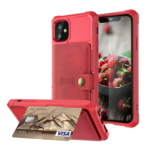 Feishell for iPhone 12 Mini Wallet Case, with ID&Credit Card Holder Slots Pockets Wallet Back Cover Stand Flip Folio Leather Magnetic Absorption Cover For Apple iPhone 12 Mini 5.4", Red