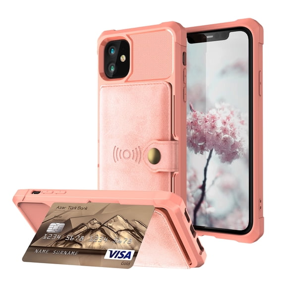 Feishell for iPhone 12 Mini Wallet Case, with ID&Credit Card Holder Slots Pockets Wallet Back Cover Stand Flip Folio Leather Magnetic Absorption Cover For Apple iPhone 12 Mini 5.4", Rosegold