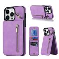 thumbnail image 1 of Feishell for iPhone 12 Pro/12, Case Wallet with Card Holder Functional Two Way Kickstand Durable Zipper Pocket RFID Blocking Leather Slim Protective Leather For iPhone 12/12 Pro, Purple, 1 of 12