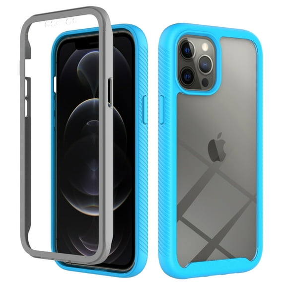Feishell iPhone 12 Pro Max Case Built-in Screen Protector Clear Rugged 360 Full Body Protective Shockproof Hard Back Soft TPU Defender Dual Layer Heavy Duty Bumper Anti-Scratch Cover Case, Blue