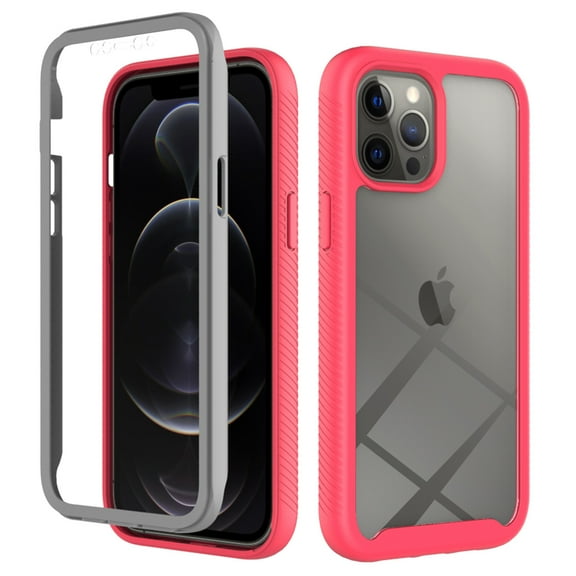 Feishell iPhone 12 Pro Max Case Built-in Screen Protector Clear Rugged 360 Full Body Protective Shockproof Hard Back Soft TPU Defender Dual Layer Heavy Duty Bumper Anti-Scratch Cover Case, Pink