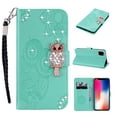 thumbnail image 1 of Feishell iPhone 12 Pro Max Case Owl Pattern Glitter Sparkly Gems Shockproof PU Leather Wallet Cover Flip Stand Card Slots Magnetic Diamond Bling Folio Case for Apple iPhone 12 Pro Max, Green, 1 of 7