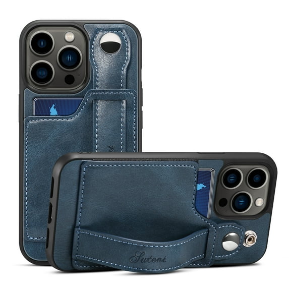 Feishell for iPhone 12 Pro Max Wallet Case with Card Credit Slot, Hand Wrist Strap Loop Holder Kickstand, Ring Holder PU Leather Camera Protection Shockproof Solid Color Cover, Blue
