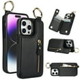 thumbnail image 1 of Feishell for iPhone 12 Pro Max Zipper Wallet Case, Premium Lychee Texture PU Leather Double Magnetic Clasp Flip Kickstand Credit Card Slots Shockproof Portable Metal Ring Hook Phone Case, Black, 1 of 9