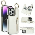 thumbnail image 1 of Feishell for iPhone 12 Pro Max Zipper Wallet Case, Premium Lychee Texture PU Leather Double Magnetic Clasp Flip Kickstand Credit Card Slots Shockproof Portable Metal Ring Hook Phone Case, White, 1 of 9