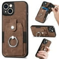 thumbnail image 1 of Feishell for iPhone 12 Wallet Case with Elastic Card Holder,Premium PU Leather Shockproof TPU Bumper 360° Rotation Finger Ring Holder Kickstand Anti-Scratch Protective Phone Case,Brown, 1 of 9