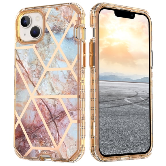 Feishell for iPhone 12 mini Case,Cute Marble Pattern 3 in 1 Shockproof Slim Hybrid Protective Cover for Women Girls Hard PC Soft TPU Bumper Three Layer Drop Protection Anti-scratch Phone Case,F
