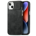 thumbnail image 1 of Feishell for iPhone 13 Case with Hidden SIM Card Slots & Paper Clips Holder, Premium PU Leather TPU Shockproof Anti-Scratches Slim Cover with Plating Buttons for iPhone 13,Black, 1 of 11