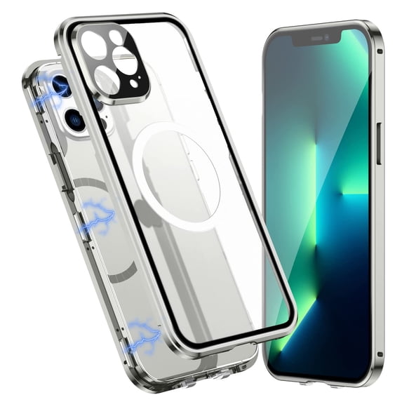 Feishell for iPhone 13 Pro 6.1 inch Clear Slim Case,Luxury Plating Frame Strong Magnetic Support Wireless Charging Shockproof All-Inclusive Lens Protector Back Cover.For iPhone 13 Pro,Silver