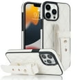 thumbnail image 1 of Feishell for iPhone 13 Pro Max Adjustable Wristband Kickstand Case, Classic PU Leather Three Gears Strap TPU Bumper Shockproof Lens Protection Cover for iPhone 13 Pro Max,White, 1 of 8