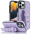 thumbnail image 1 of Feishell for iPhone 13 Pro Max Adjustable Wristband Kickstand Case, Classic PU Leather Three Gears Strap TPU Bumper Shockproof Lens Protection Cover for iPhone 13 Pro Max,Purple, 1 of 8