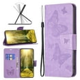 thumbnail image 1 of Feishell iPhone 13 Pro Max Case Butterfly Embossed Pattern Premium Leather Wallet Cover Flip Stand Card Slots Holder Magnetic with Wrist Strap Case for Apple iPhone 13 Pro Max, Purple, 1 of 8