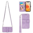 thumbnail image 1 of Feishell iPhone 13 Pro Max Case with Credit Cards Holder, Wallet Magnetic Crossbody Shoulder Strap Flip Stand Purse Premium PU Leather Cover for iPhone 13 Pro Max 6.7" 2021, Lightpurple, 1 of 10