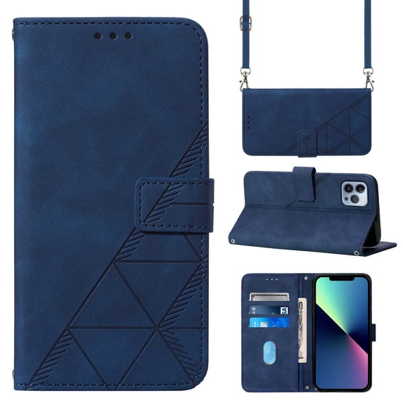 Feishell for iPhone 13 Pro Max Crossbody Wallet Phone Case with Removable Adjustable Shoulder Strap,Premium PU Leather Magnetic Clasp Flip Stand Card Slots Protective Cover for Women Men,Blue