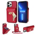 thumbnail image 1 of Feishell for iPhone 13 Pro Max Crossbody Zipper Wallet Phone Case,Premium PU Leather Kickstand Metal Buckle Credit Card Slots Shockproof Purse Phone Case with Detachable Shoulder Strap,Red, 1 of 8