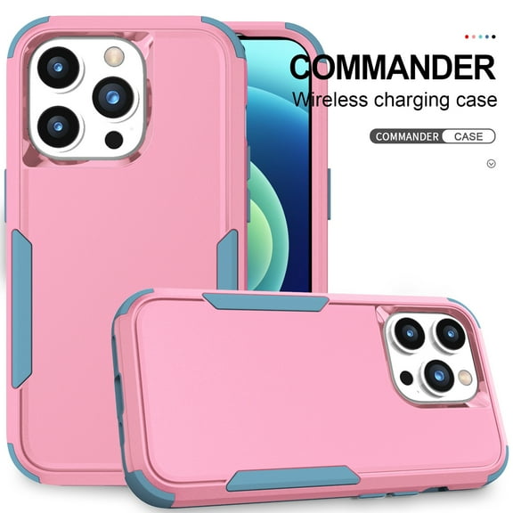 Feishell for iPhone 13 Pro Max Durable Rugged Case, [Three Layers Protection] [Military Grade Drop Protection] Heavy Duty Shockproof Anti-Scratch Support Wireless Charging Phone Case, Pink+Green