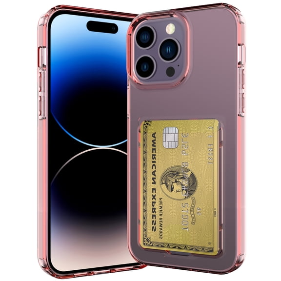 Feishell for iPhone 13 Pro Wallet Case, with ID & Credit Card Holder Slots Pockets Back Cover [Slim & Protection] Anti-Yellowing Flexible TPU Transparent Cover For iPhone 13 Pro 6.1", Pink