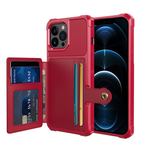 Feishell for iPhone 13 Pro Wallet Case, with ID&Credit Card Holder Slots Pockets Wallet Back Cover Stand Flip Folio Leather Magnetic Absorption Cover For Apple iPhone 13 Pro 6.1", Red