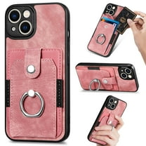 Feishell for iPhone 13 Wallet Case with Elastic Card Holder,Premium PU Leather Shockproof TPU Bumper 360掳 Rotation Finger Ring Holder Kickstand Anti-Scratch Protective Phone Case,Pink