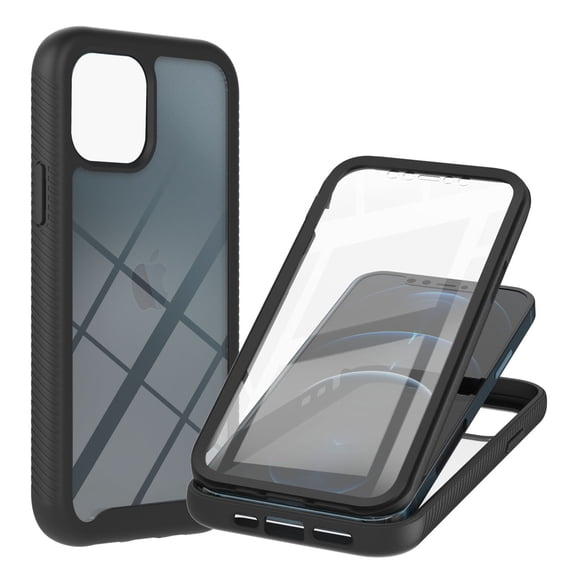 Feishell for iPhone 13 mini 5.4 inch Case with PET Front Film,Drop Protection Hybrid 3-in-1 Rugged Clear Anti-yellowing Slim Full Body Protection Phone Case Support Wireless Charging,Black