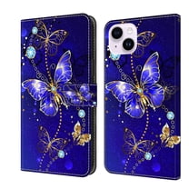 Feishell for iPhone 14 6.1 inch Slim Wallet Case with Fashion Colorful Pattern Painted,Luxury PU Leather Magnetic Flip Stand Card Slots Pocket Phone Case,Diamond Butterflies