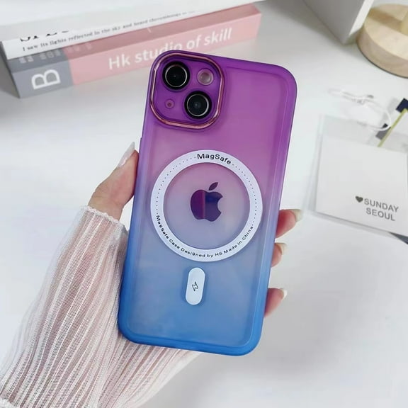 Feishell for iPhone 14 6.1 inch Wireless Charging Slim Case,Stylish Gradient Color Soft TPU Silicone Shockproof Camera Lens Protective Anti-Scratch Back Cover.For iPhone 14,Purple&Blue