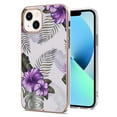 thumbnail image 1 of Feishell for iPhone 14 Case, [Raised Lip Screen Drop Protection] Marble Shockproof Protective Slim Glossy Stylish TPU Durable Phone Cover For iPhone 14, Purple Flower, 1 of 5