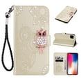thumbnail image 1 of Feishell iPhone 14 Plus Case Owl Pattern Glitter Sparkly Gems Shockproof PU Leather Wallet Cover Flip Stand Card Slots Magnetic Diamond Bling Folio Case for Apple iPhone 14 Plus, Gold, 1 of 7