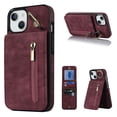 thumbnail image 1 of Feishell for iPhone 14 Plus, Case Wallet with Card Holder Functional Two Way Kickstand Durable Zipper Pocket RFID Blocking Leather Slim Protective Leather For iPhone 14 Plus, Winered, 1 of 12