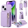 thumbnail image 1 of Feishell for iPhone 14 Plus Crossbody Wallet Phone Case with Hand Strap & Shoulder Strap,Premium PU Leather RFID Blocking Card Slots Zipper Pocket Back Purse Kickstand Phone Case,Purple, 1 of 12