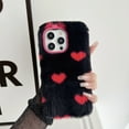 thumbnail image 1 of Feishell for iPhone 14 Plus Cute Fluffy Case with Hearts Pattern, for Women Girls, Luxury Fluffy Furry Plush Soft Flexible Silicone TPU Anti-Drop Shockproof Protective Phone Case,Black, 1 of 6