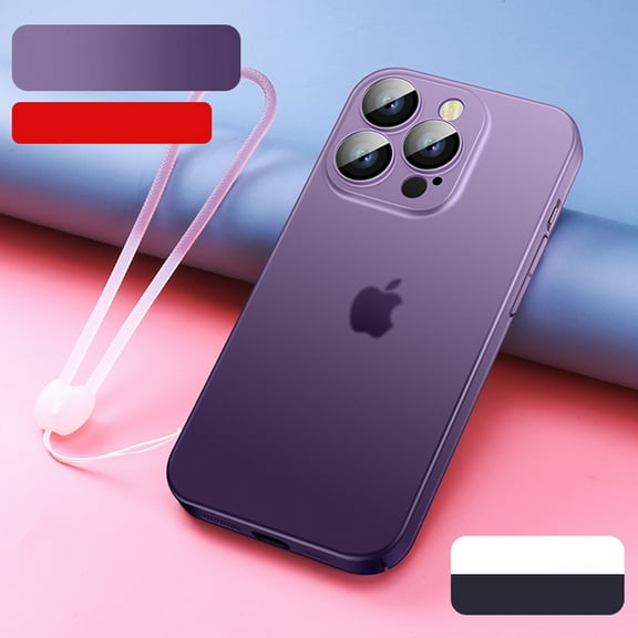 Feishell for iPhone 14 Plus, TPU Bumper Hard PC Back Rubber Silicone Gradient Color Translucent with Wrist Strap Skin Friendly Feeling Anti Fingerprint Phone Case For iPhone 14 Plus, Purple