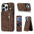 thumbnail image 1 of Feishell for iPhone 14 Pro, Case Wallet with Card Holder Functional Two Way Kickstand Durable Zipper Pocket RFID Blocking Leather Slim Protective Leather For iPhone 14 Pro, Brown, 1 of 12