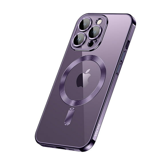 Feishell for iPhone 14 Pro Magnetic Case,Compatible with MagSafe Charging,Stylish Plating Shockproof Transparent Lens Protection Slim Fit Phone Case with Camera Lens Film,Purple