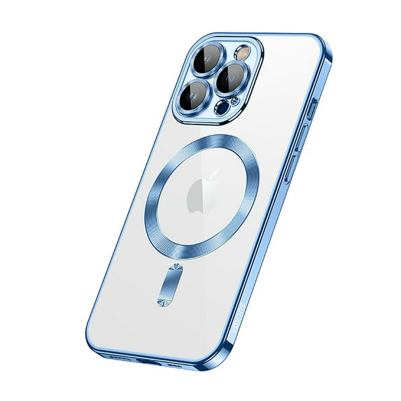 Feishell for iPhone 14 Pro Magnetic Case,Compatible with MagSafe Charging,Stylish Plating Shockproof Transparent Lens Protection Slim Fit Phone Case with Camera Lens Film,Blue