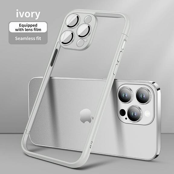 Feishell for iPhone 14 Pro Max Bumper Case with Camera Lens Protector,Shockproof PC Slim Lightweight Hard Metal Button No Backboard Heat Dissipation Phone Case Support Wireless Charging,White