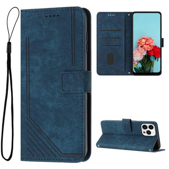 Feishell for iPhone 14 Pro Max Flip Wallet Phone Case,Durable PU Leather Flip Kickstand Shockproof TPU Inner Shell Magnetic Clasp Folio Card Pocket Phone Case with Wrist Strap,Blue