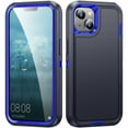 thumbnail image 1 of Feishell for iPhone 14 Rugged Triple-Layers Case, Hybrid PC+TPU Shockproof Heavy Duty Cover, Military Grade Drop Resistant Lens Protection Case for iPhone 14, Black+Blue, 1 of 8