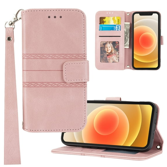 Feishell for iPhone 15 Case with Detachable Wrist Strap,Premium PU Leather Drop Protection Magnetic Clasp Flip Kickstand RFID Blocking Credit Card Slots Wallet Phone Case,Pink