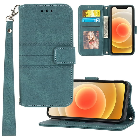 Feishell for iPhone 15 Case with Detachable Wrist Strap,Premium PU Leather Drop Protection Magnetic Clasp Flip Kickstand RFID Blocking Credit Card Slots Wallet Phone Case,Darkgreen