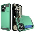 thumbnail image 1 of Feishell for iPhone 15 Case with ID Credit Card Holder, Dual Layer Shockproof Hidden Sliding Card Slot Wallet Anti-Scratch Hard Shell Back Cover Slim Phone Case for iPhone 15,Mint, 1 of 12