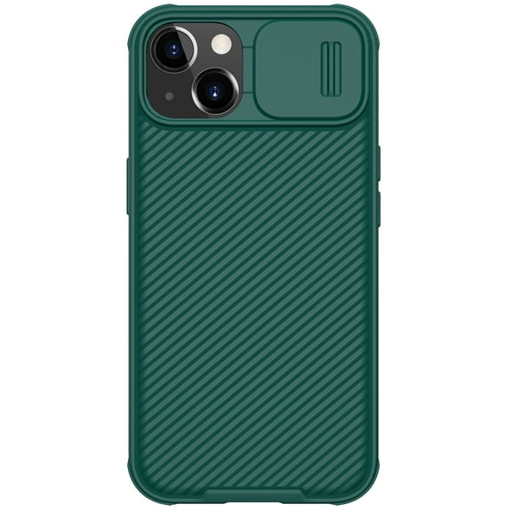 Feishell for iPhone 15 Case with Slide Camera Lens Protection Cover, Armor TPU Bumper Tough PC Cover, Shockproof Protective Classic Texture Non-Slip Slim Phone Case,Darkgreen