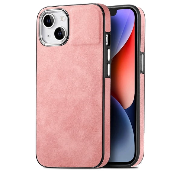 Feishell for iPhone 15 Plus Case with Hidden SIM Card Slots & Paper Clips Holder, Premium PU Leather TPU Shockproof Slim Cover with Plating Buttons for iPhone 15 Plus, Pink