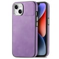 thumbnail image 1 of Feishell for iPhone 15 Plus Case with Hidden SIM Card Slots & Paper Clips Holder, Premium PU Leather TPU Shockproof Slim Cover with Plating Buttons for iPhone 15 Plus, Purple, 1 of 11